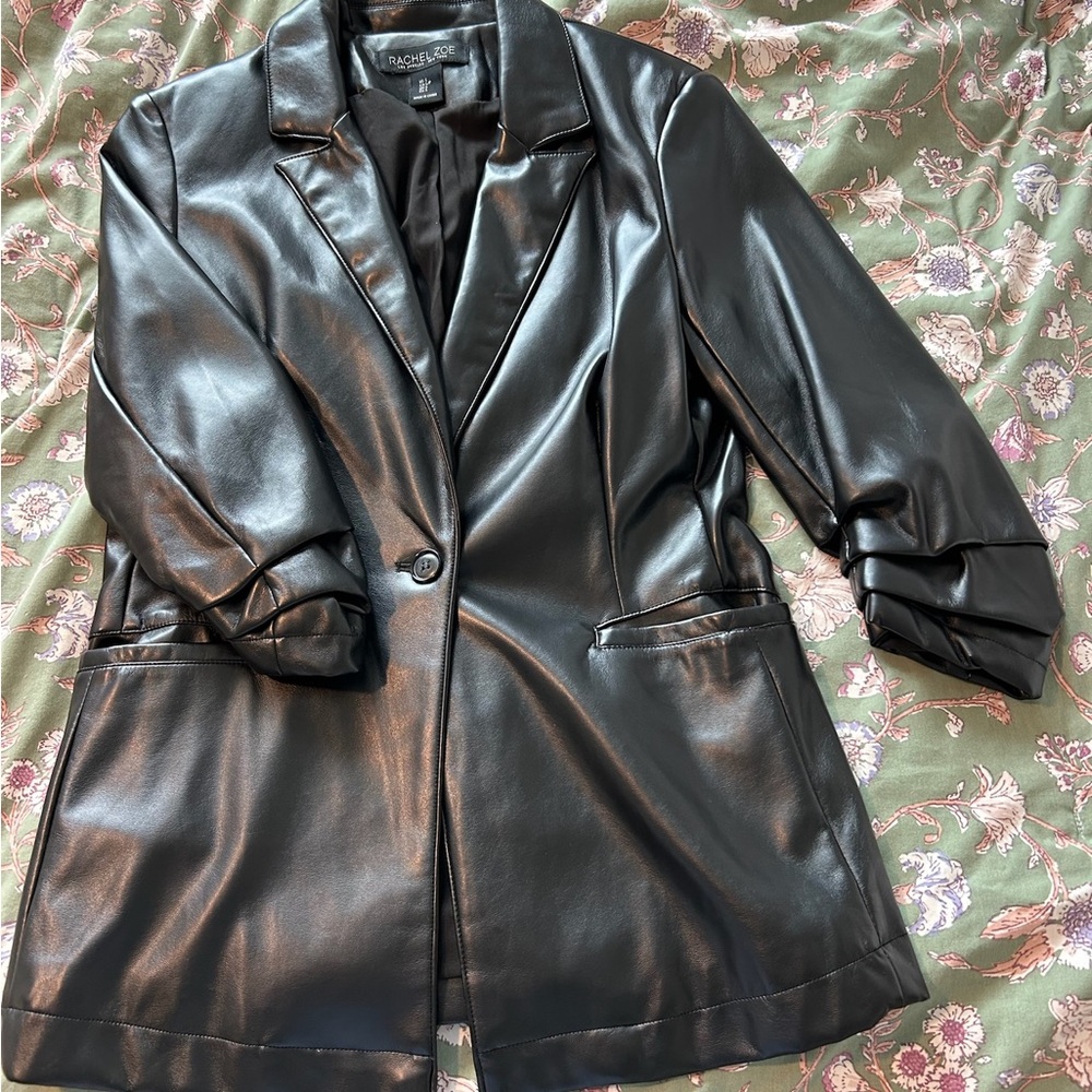 Rachel Zoe Shiny Black Faux Leather Blazer